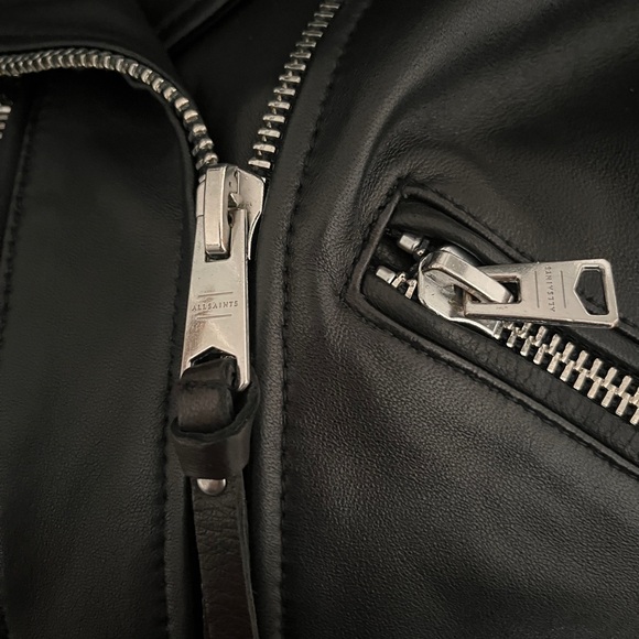 AllSaints Darnley Black Leather Biker Jacket US 10 - Picture 9 of 14